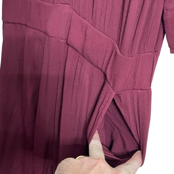 MONROW NWT Crepe Jumpsuit Women’s XS Bordeaux Long Sleeve Button Waist Work - Picture 9 of 12